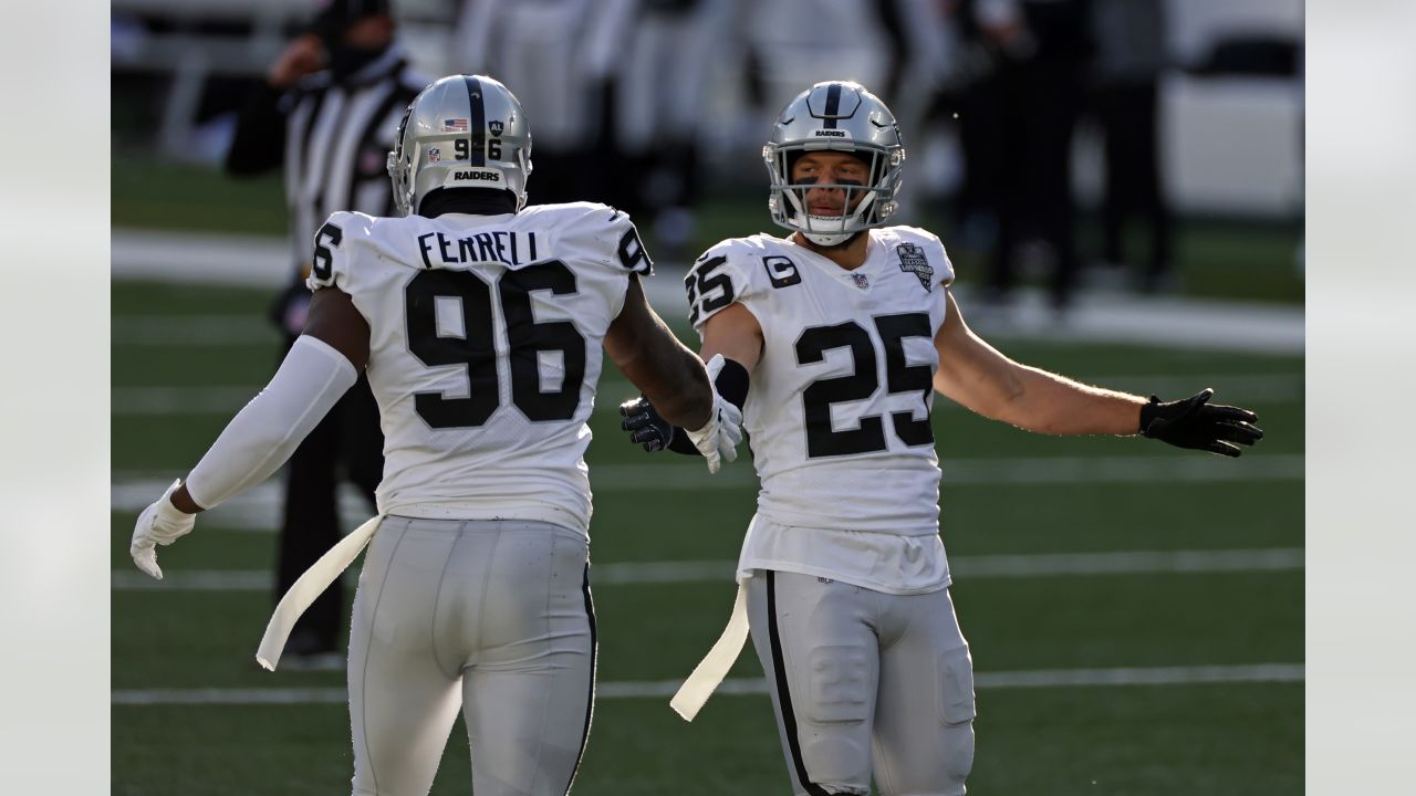 Oakland Raiders free safety Erik Harris (25) on the sideline prior to an  NFL game against the N …