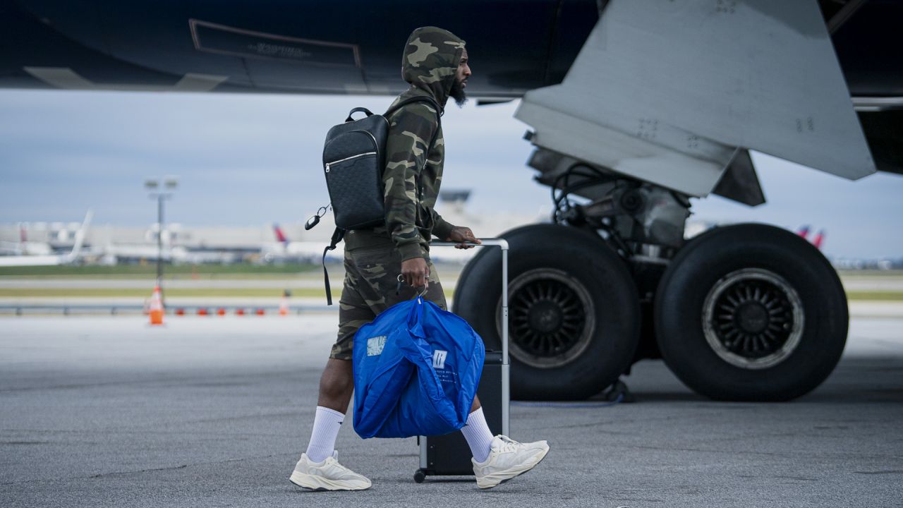 Atlanta Falcons visit with airmen at Eglin