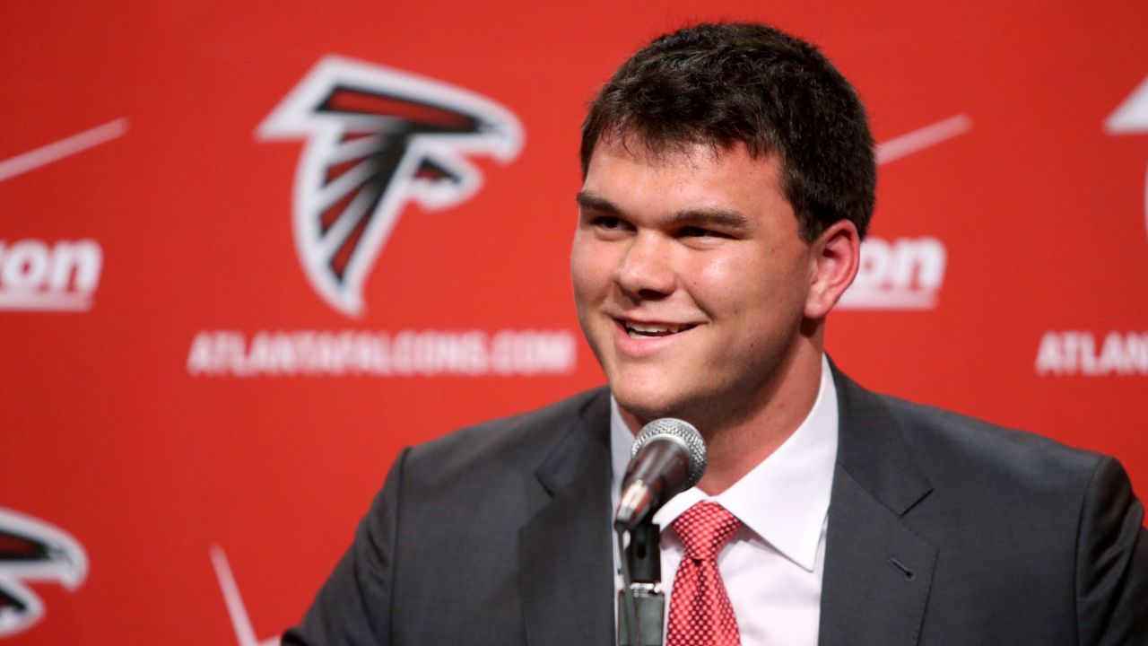 Atlanta Falcons first round draft pick Bijan Robinson speaks at an NFL  football press conference at the team's training facility in Flowery  Branch, Ga., on Friday, April 28, 2023. (AP Photo/Ben Gray