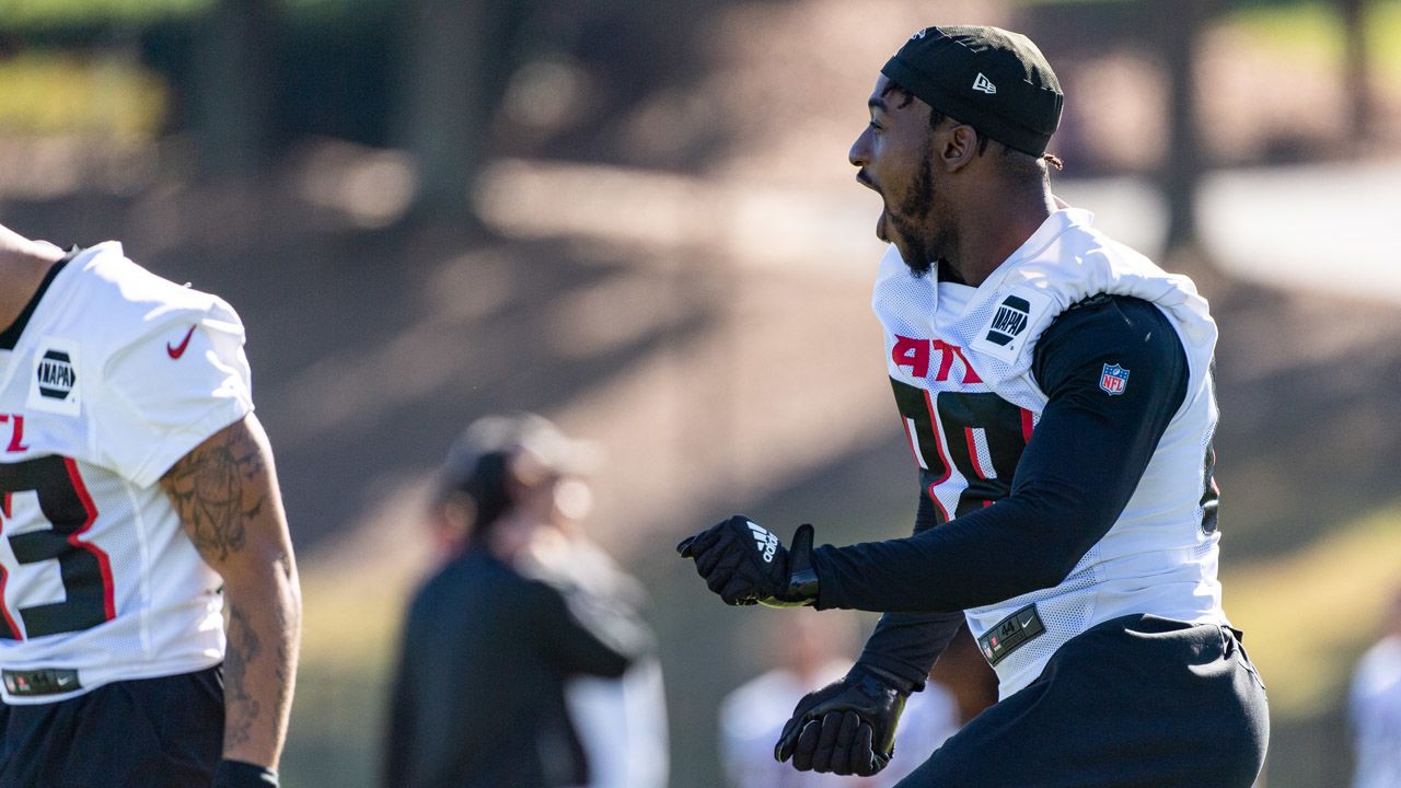 Atlanta Falcons wide receiver Frank Darby (88) works during the