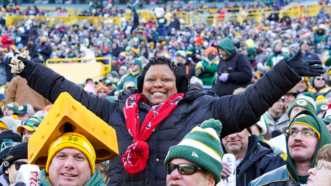 Atlanta Falcons and Green Bay Packers fans gather outside the