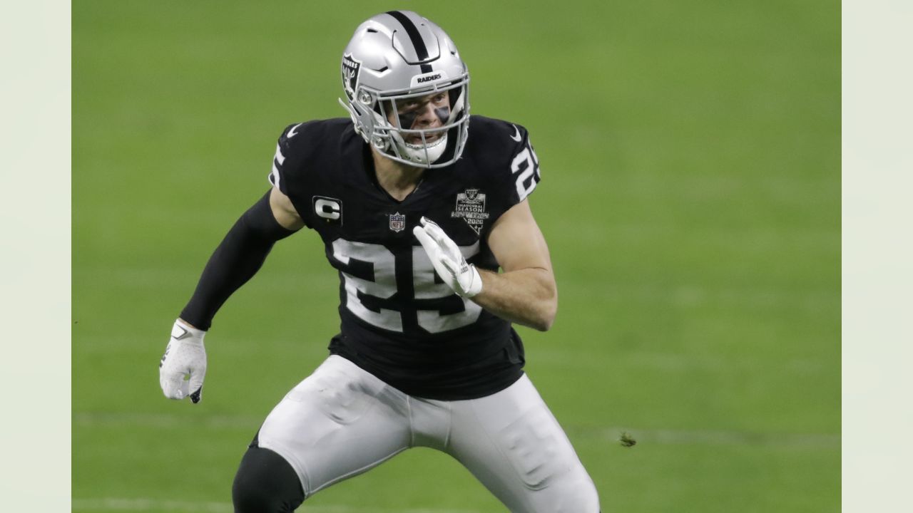 Las Vegas Raiders free safety Erik Harris #25 walks off the field after the  34-24 Raiders win against the New Orleans Saints after an NFL football game,  Monday, Sept. 21, 2020, in