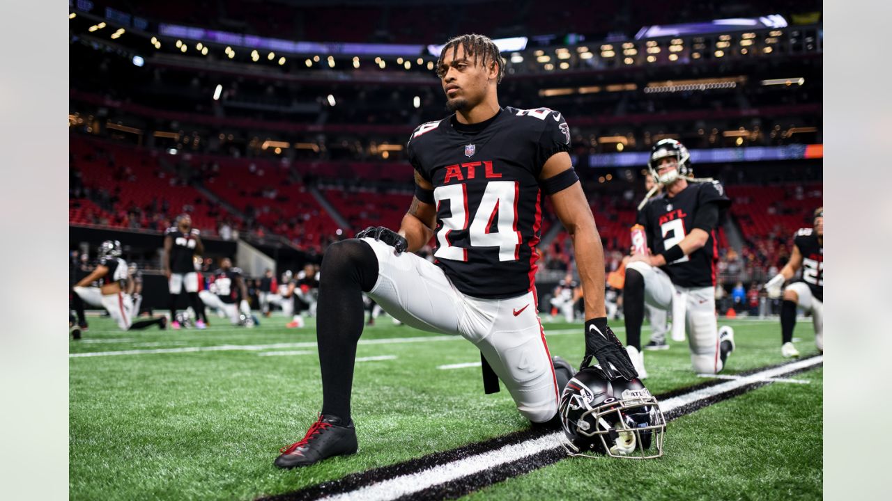 Atlanta Falcons cornerback A.J. Terrell (24) leaves the field