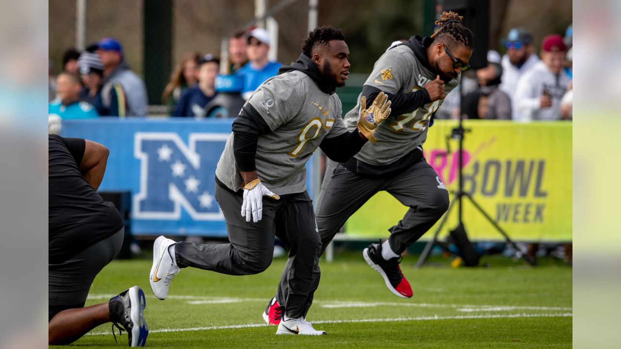 Austin Hooper, Grady Jarrett during first 2020 Pro Bowl practice