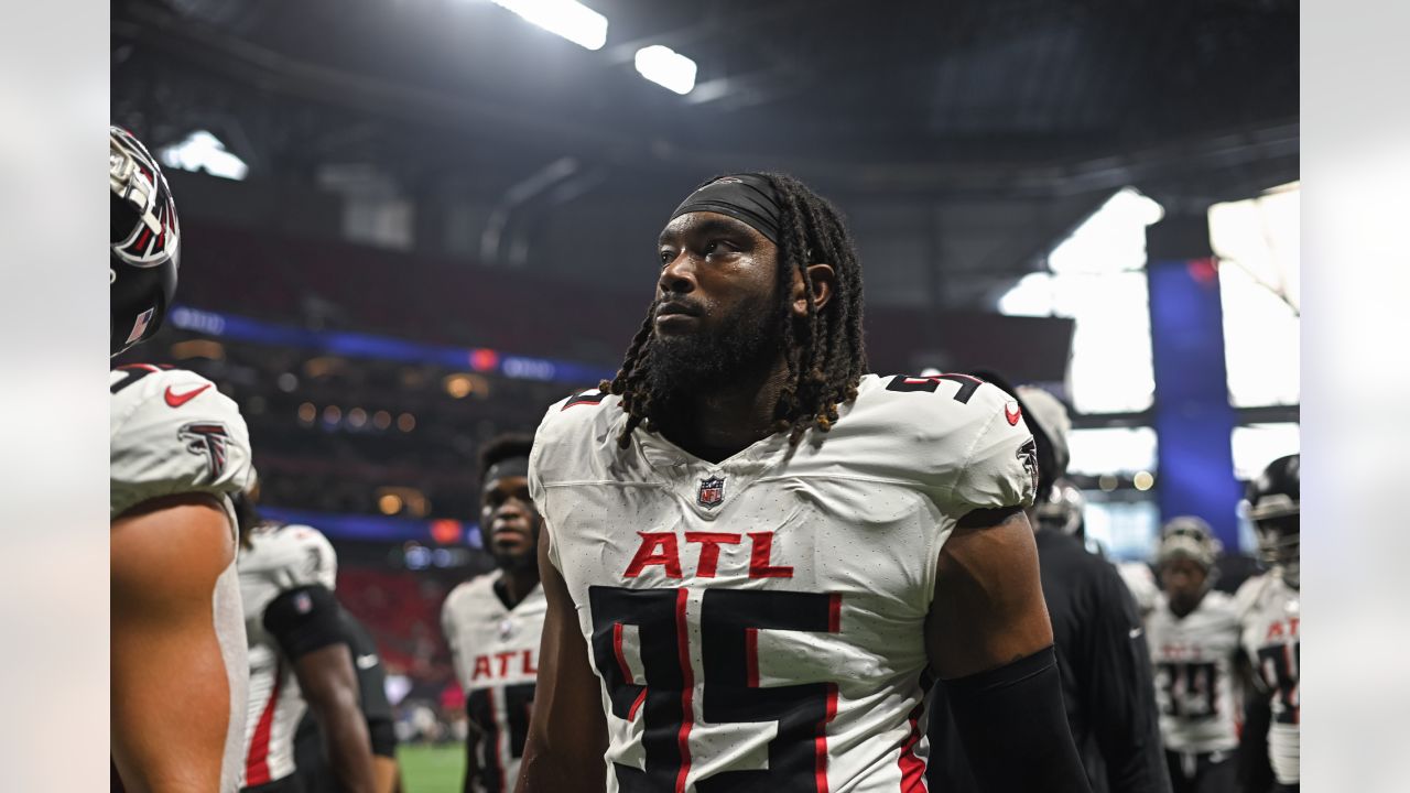 Atlanta Falcons defensive end Zach Harrison (96) works during the first  half of an NFL preseason football game against the Pittsburgh Steelers,  Thursday, Aug. 24, 2023, in Atlanta. The Pittsburgh Steelers won