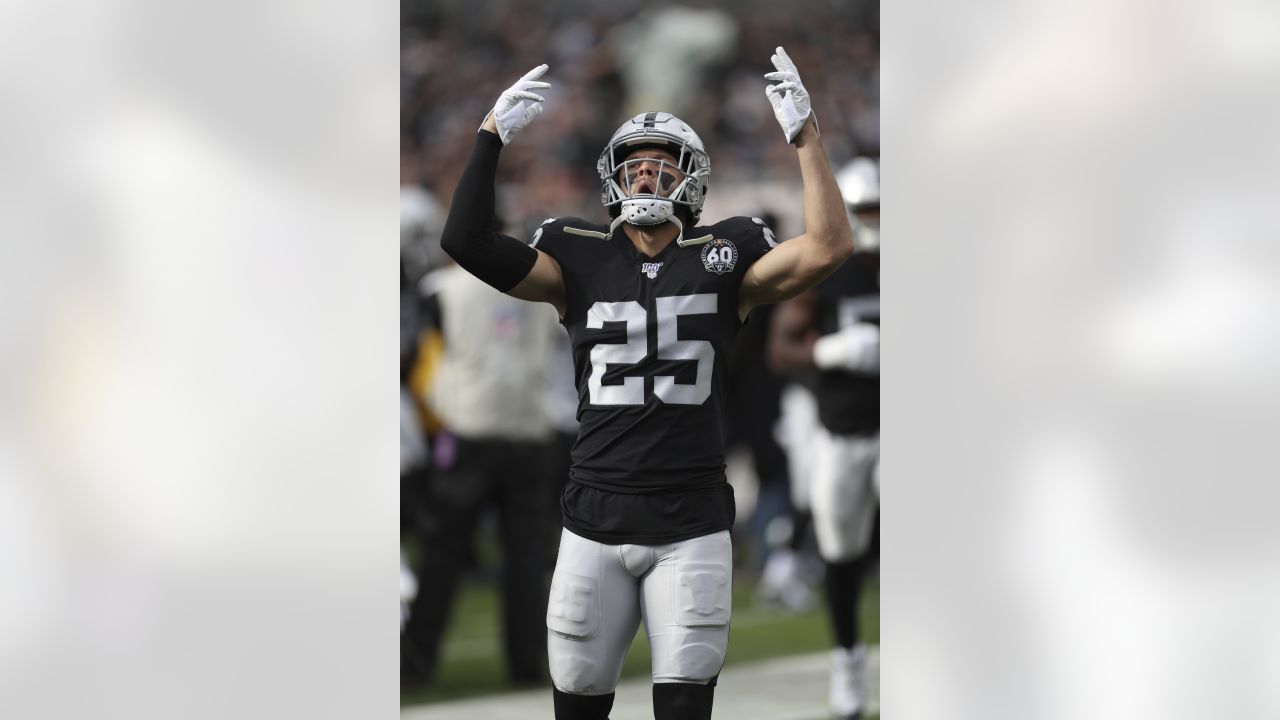 Oakland Raiders free safety Erik Harris (25) on the sideline prior to an  NFL game against the N …