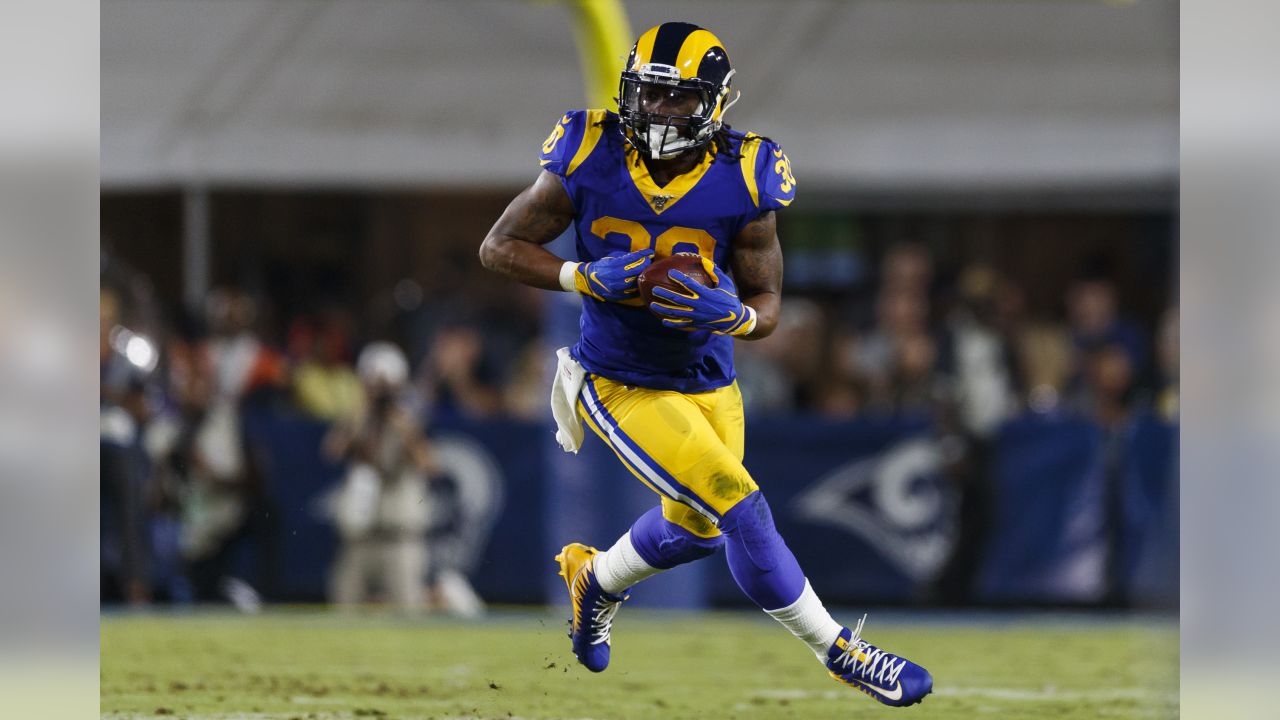 Atlanta Falcons running back Todd Gurley II carries the ball up field  during the first half of an NFL football game against the Minnesota  Vikings, Sunday, Oct. 18, 2020, in Minneapolis. (AP