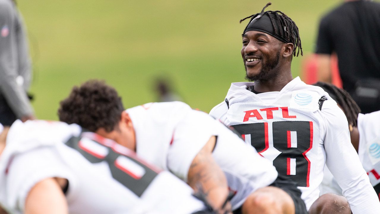 Atlanta Falcons wide receiver Frank Darby (88) lines up during the