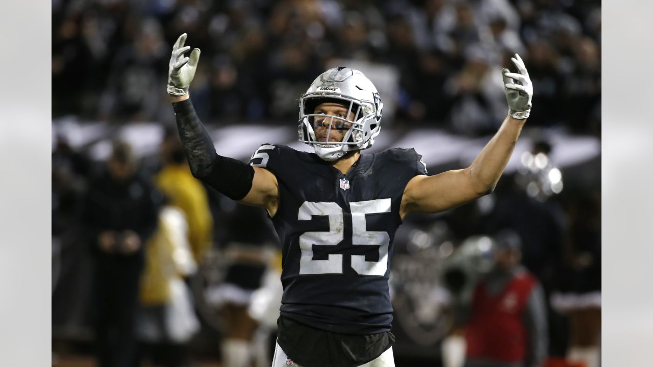 Las Vegas Raiders free safety Erik Harris #25 walks off the field after the  34-24 Raiders win against the New Orleans Saints after an NFL football game,  Monday, Sept. 21, 2020, in