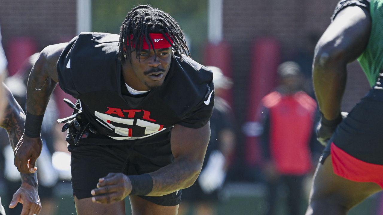 Atlanta Falcons linebacker DeAngelo Malone (51) works during the