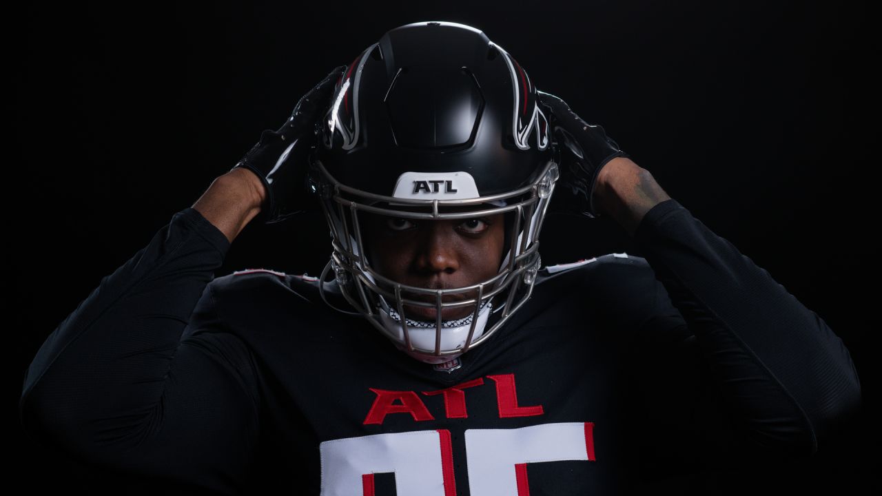 Atlanta Falcons defensive end Zach Harrison (96) works during the