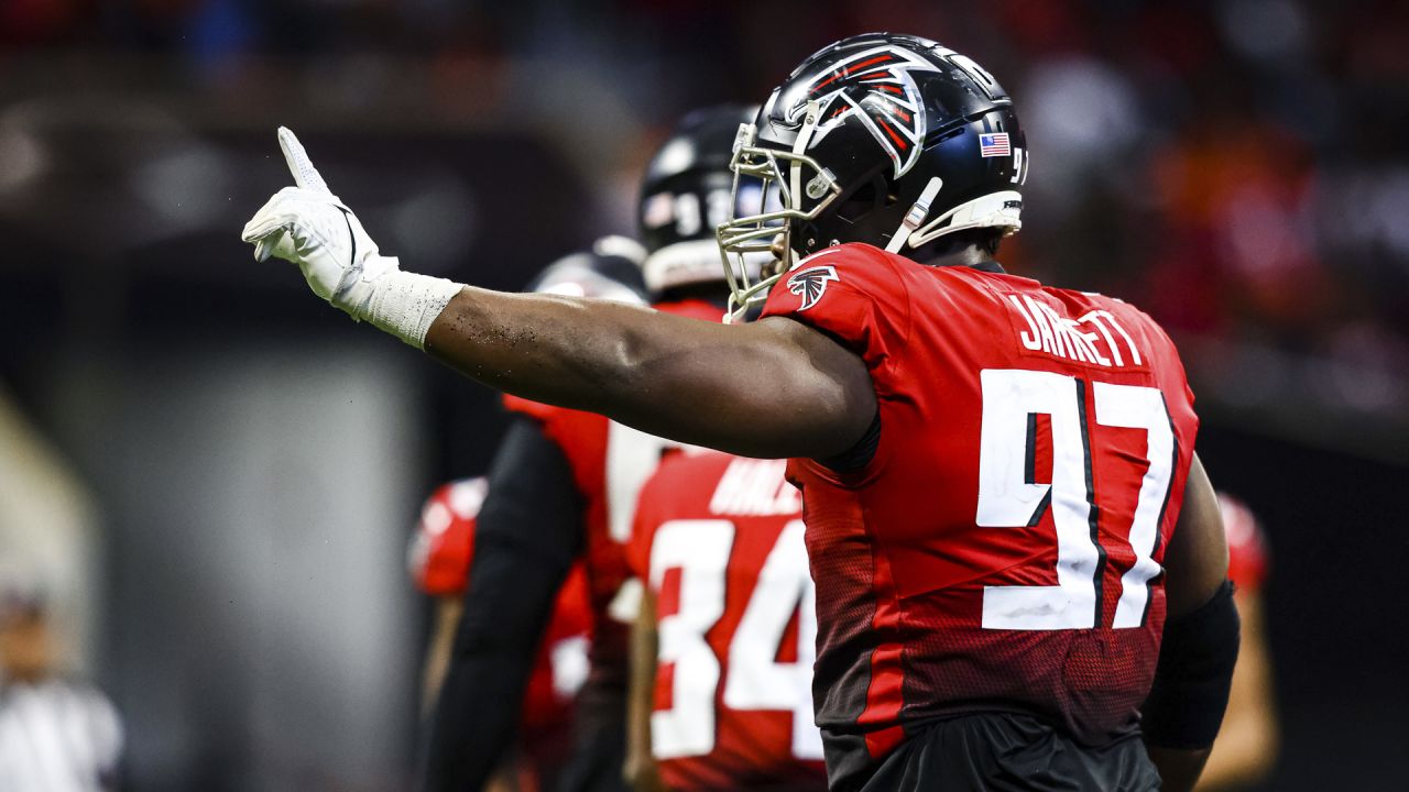 ATLANTA, GA – NOVEMBER 20: Referee Tra Blake (33) watches a replay during  the NFL game between the Chicago Bears and the Atlanta Falcons on November  20th, 2022 at Mercedes-Benz Stadium in