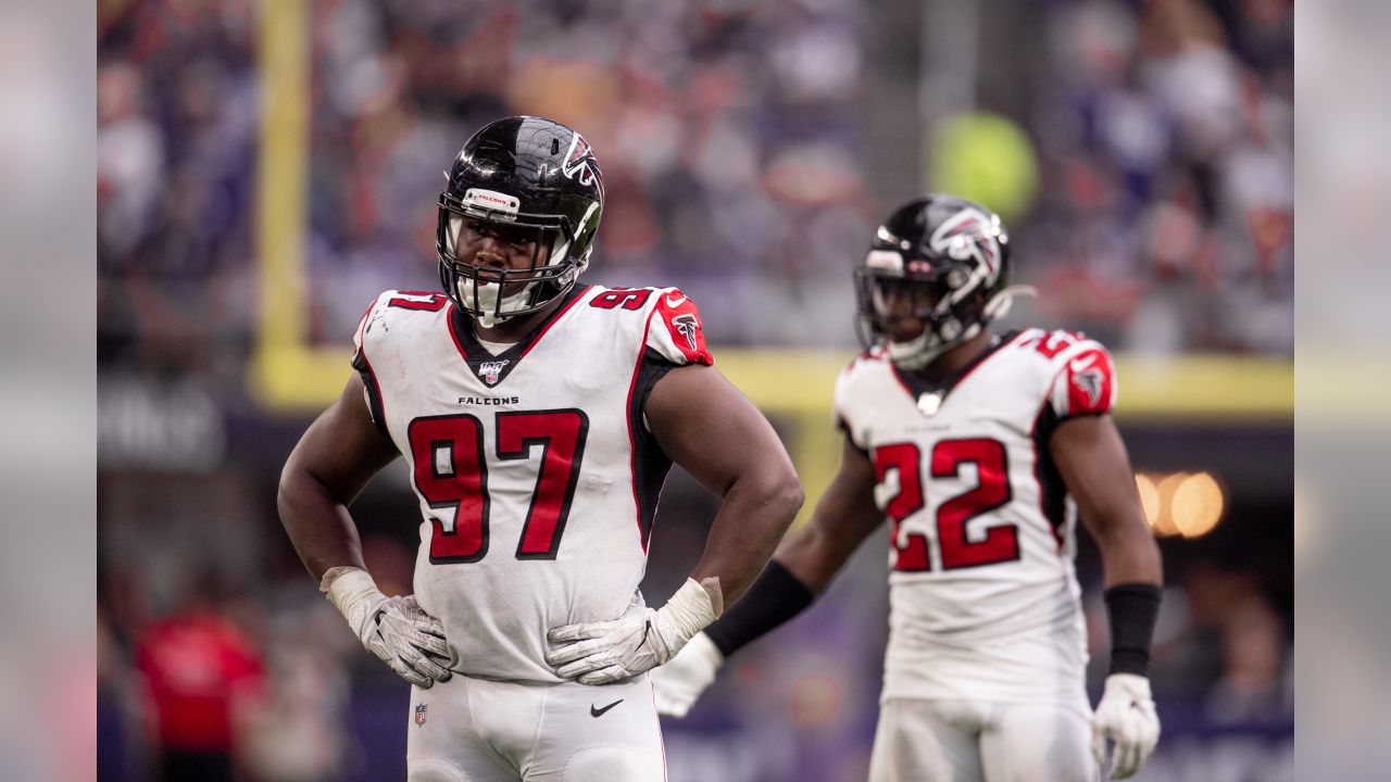 Atlanta Falcons defensive lineman Grady Jarrett #97 reacts during