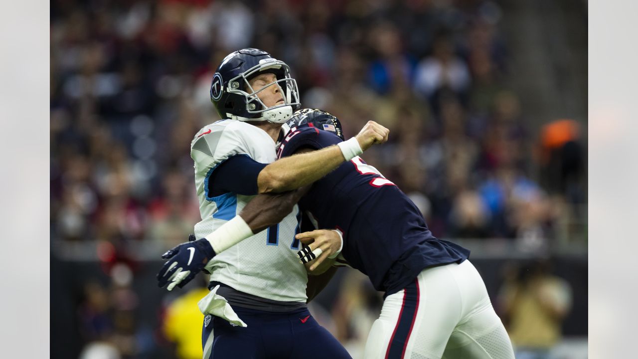 December 29, 2019: A Tennessee Titans helmet sits on the sideline during  the 1st quarter of an NFL football game between the Tennessee Titans and  the Houston Texans at NRG Stadium in