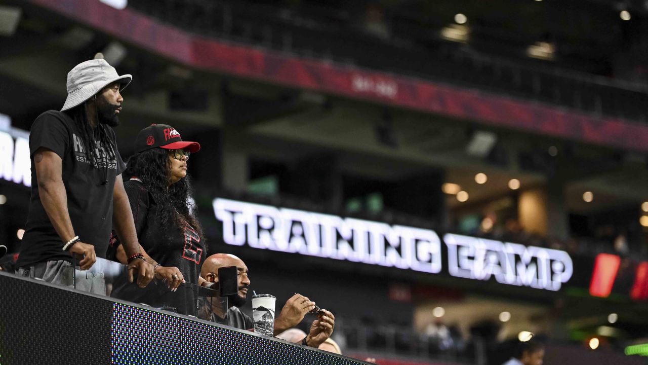 ATLANTA, GA - OCTOBER 25: Fans line up for concessions prior to the week 7  NFL game between the Atlanta Falcons and the Detroit Lions on October 25,  2020 at Mercedes-Benz Stadium