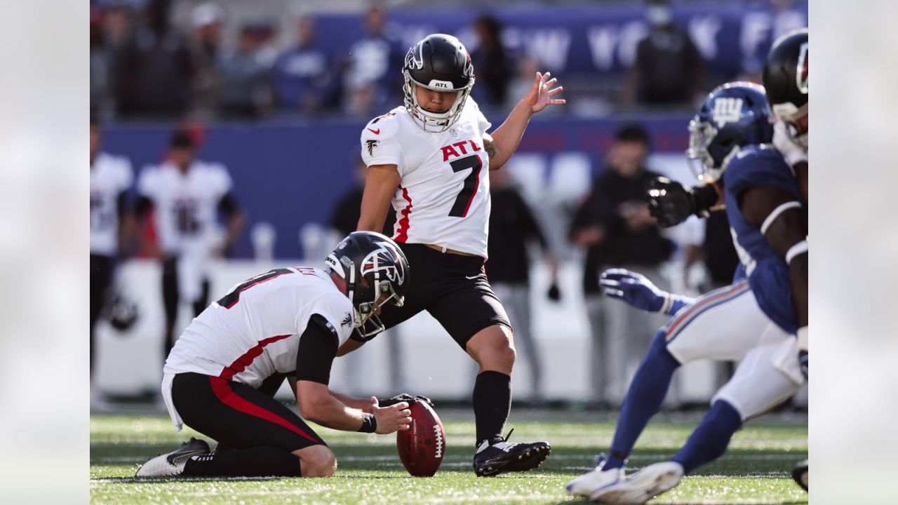 Atlanta Falcons kicker Younghoe Koo (7) walks off the field after the Miami  Dolphins defeated the Atlanta Falcons during a preseason NFL football game,  Saturday, Aug. 21, 2021, in Miami Gardens, Fla. (