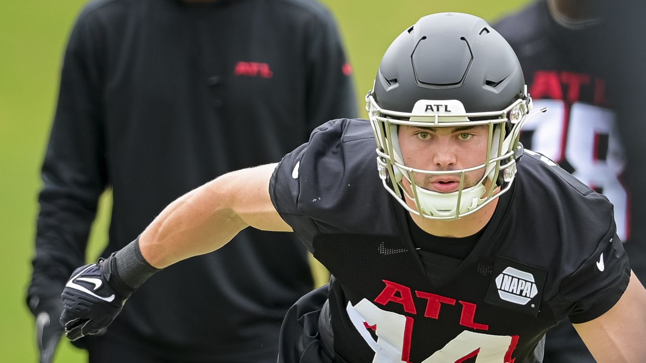 Atlanta Falcons linebacker Troy Andersen (44) works during the