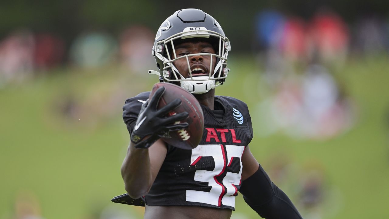 FLOWERY BRANCH, GA - JULY 30: Atlanta Falcons cornerback Teez Tabor (20)  during Saturday morning