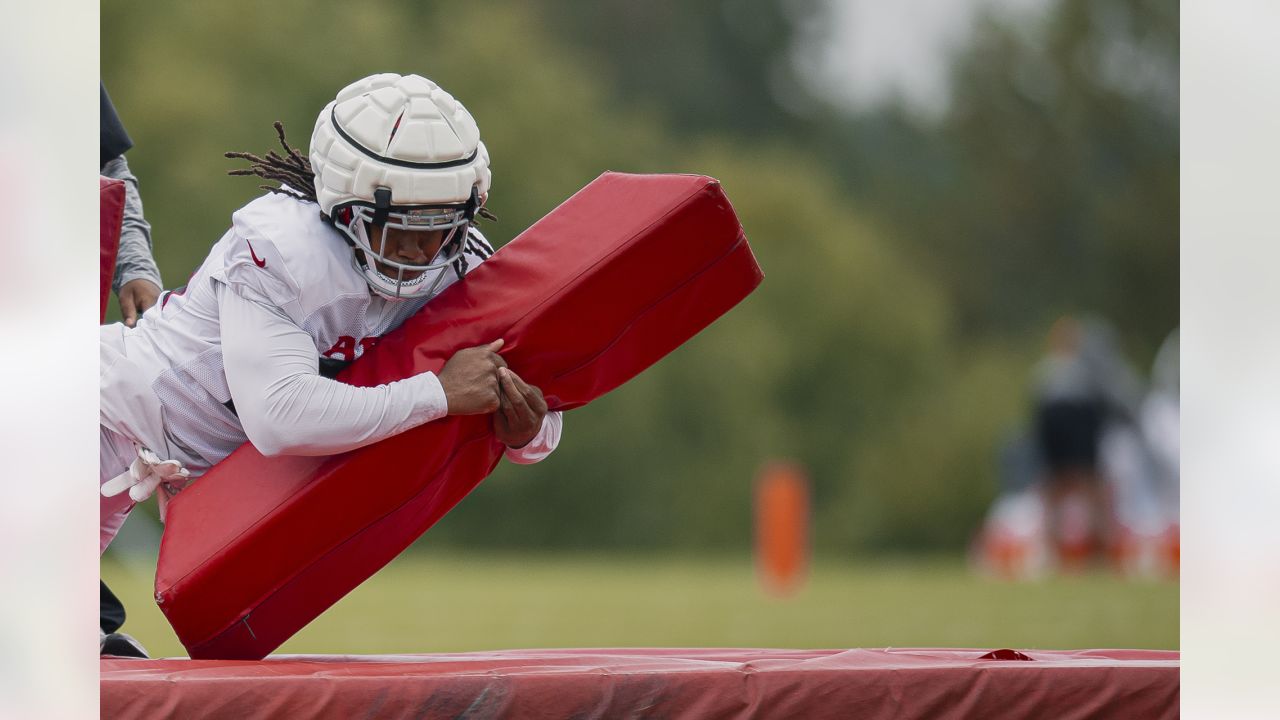 Atlanta Falcons tight end MyCole Pruitt (85) works during the