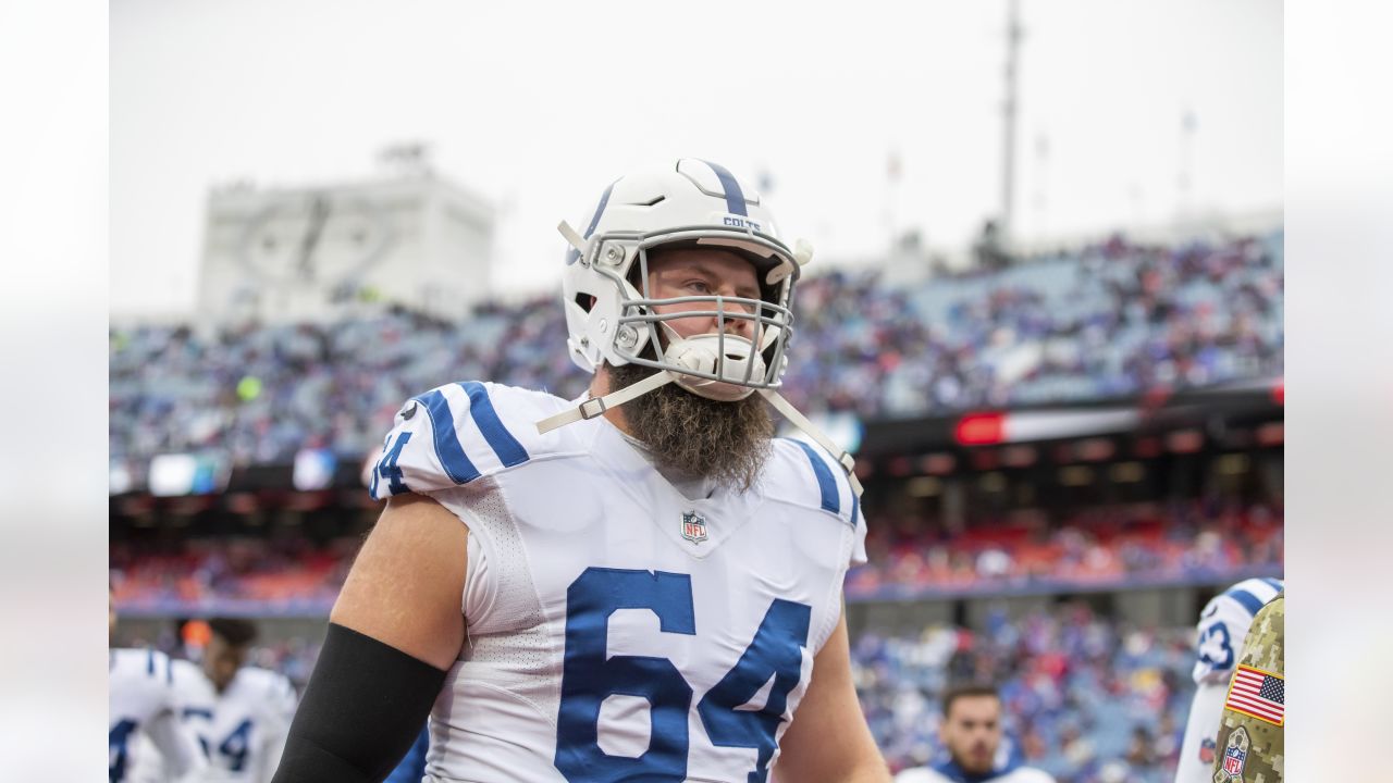 Indianapolis Colts guard Mark Glowinski (64) warms up before an