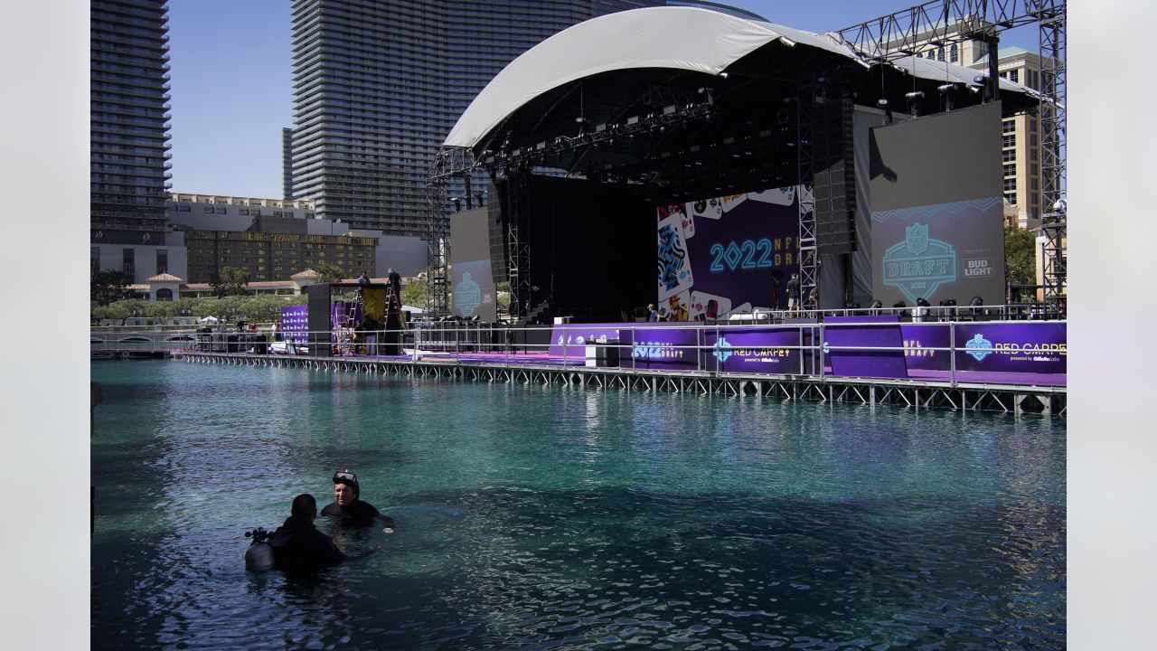 Drone footage of NFL Draft Red Carpet Stage taking shape on