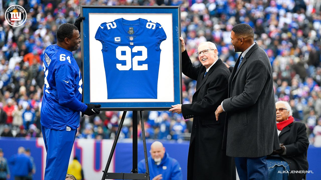 Michael Strahan Gets Airbourne at Giants Jersey Retirement Ceremony