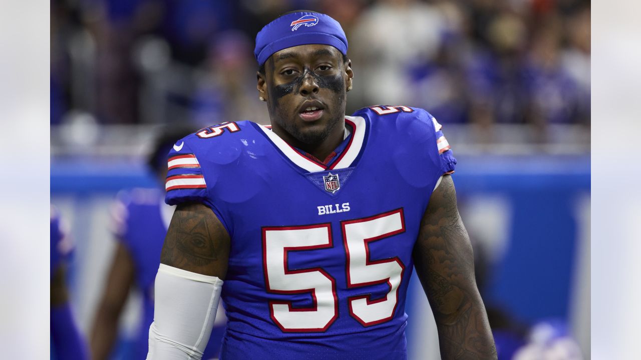 Buffalo Bills cornerback Taron Johnson (7) reacts during the second half of  an NFL football game against the New England Patriots, Thursday, Dec. 1,  2022, in Foxborough, Mass. (AP Photo/Greg M. Cooper