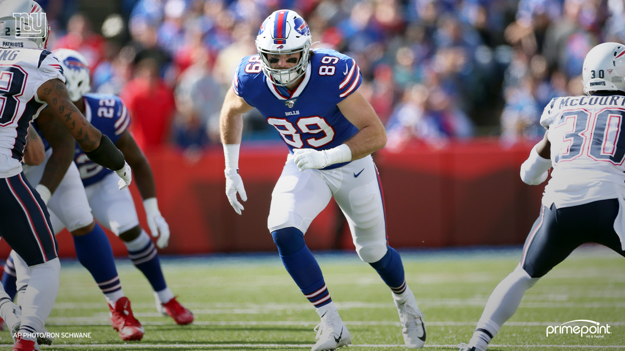 Buffalo Bills offensive tackle Tommy Doyle (72) reacts after