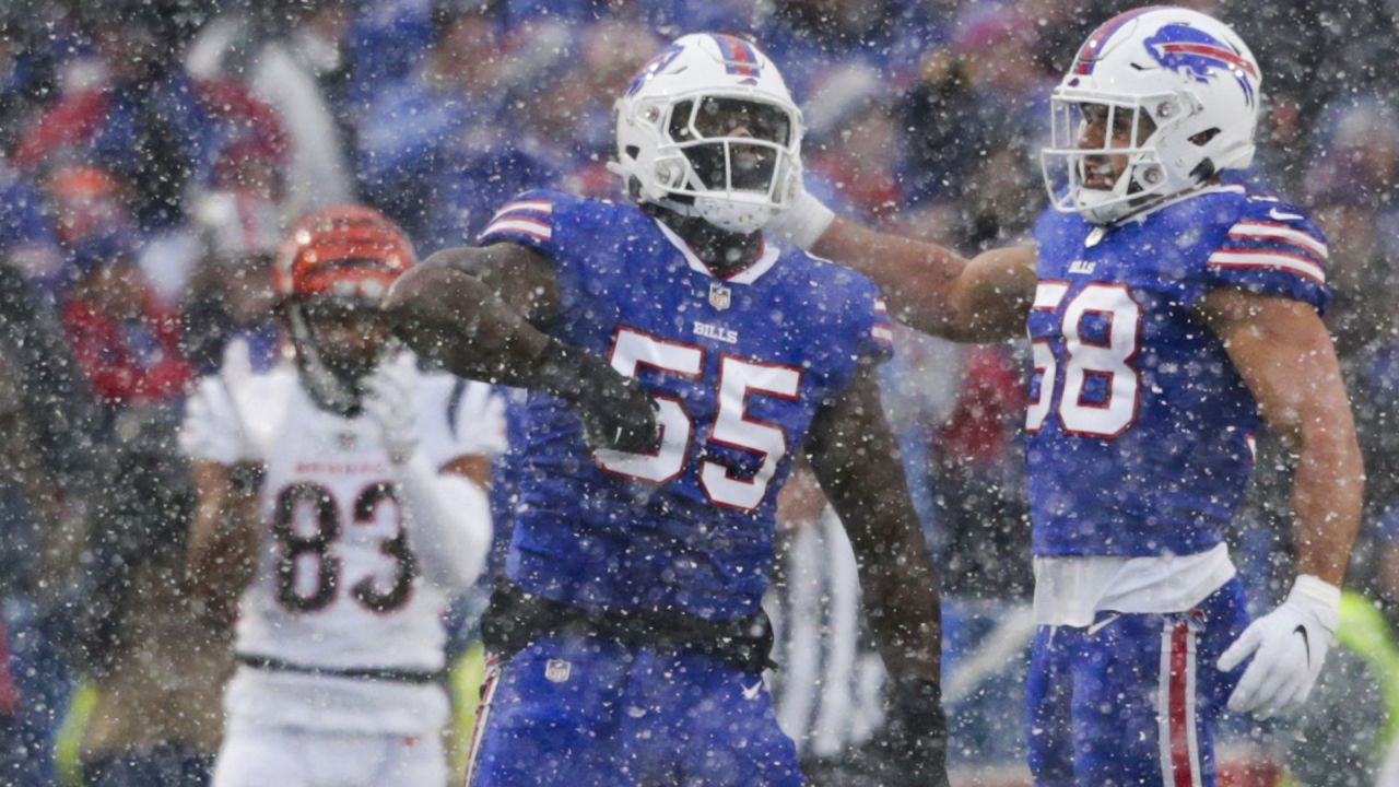 Buffalo Bills defensive end Boogie Basham defends in the second half of an  NFL football game against the Carolina Panthers, Sunday, Dec. 19, 2021, in  Orchard Park, N.Y. (AP Photo/Adrian Kraus Stock