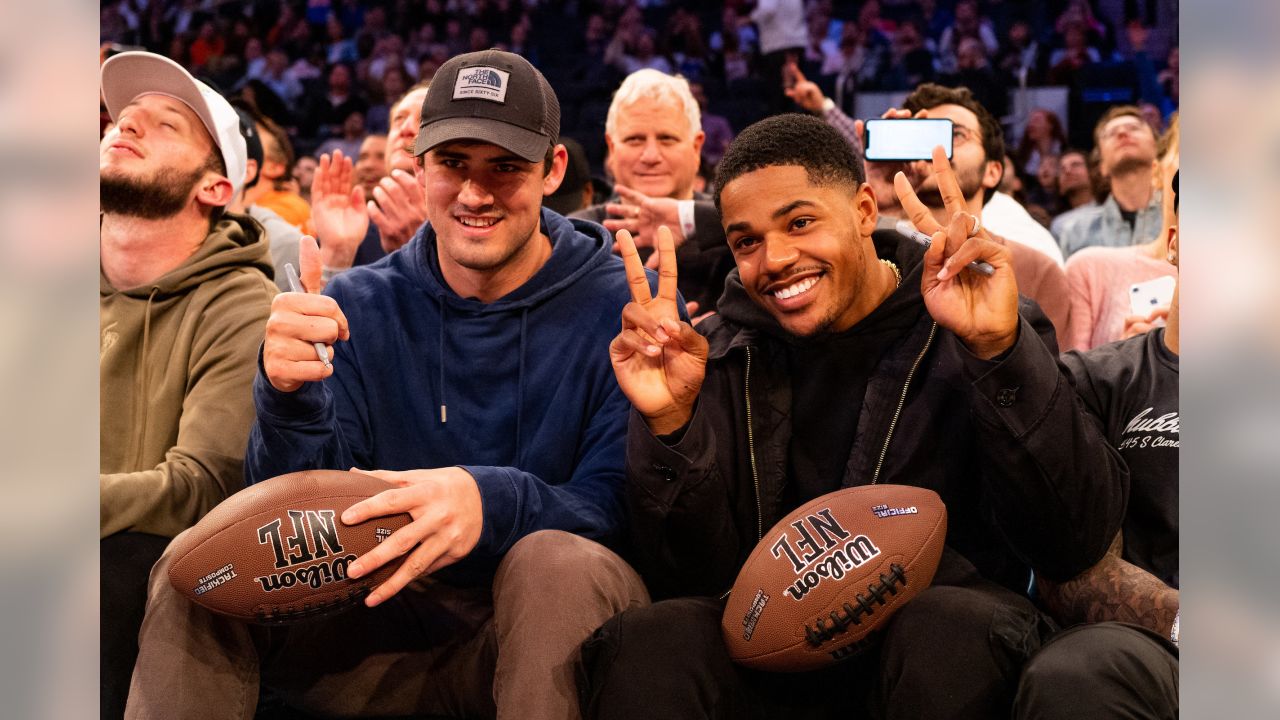 New York Giants QB Daniel Jones and Knicks G RJ Barrett swap jerseys