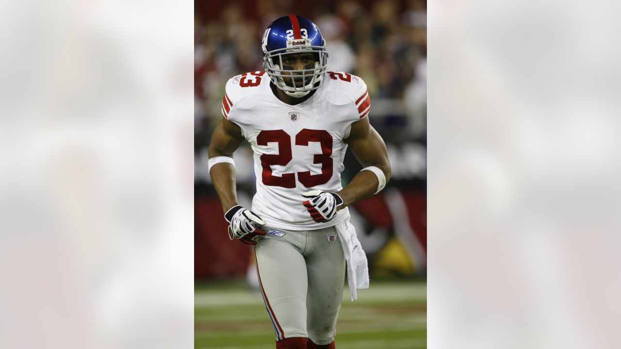 The New England Patriots' Randy Moss (81) can't pull in a pass against the  New York Giants' Corey Webster (23) in a 17-14 Giants victory in Super Bowl  XLII at University of