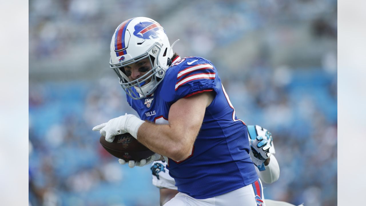 Buffalo Bills' Tommy Sweeney on the sidelines during the second half of a  preseason NFL football game against the Buffalo Bills, Saturday, Aug. 20,  2022, in Orchard Park, N.Y. (AP Photo/Joshua Bessex