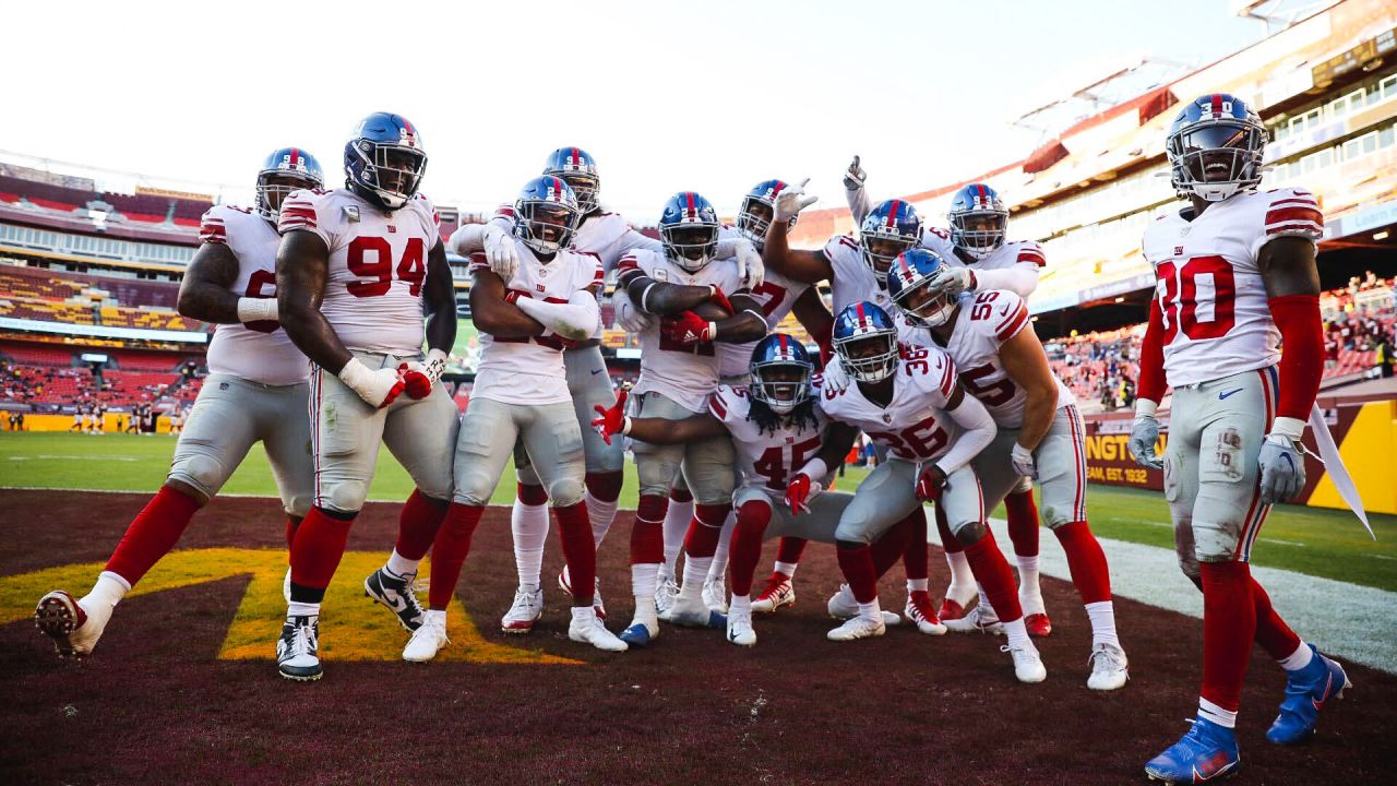 Landover, Maryland, USA. November 8, 2020: Washington Football Team safety Deshazor  Everett (22) applies pressure to New York Giants quarterback Daniel Jones  (8) during the NFL Game between the New York Giants