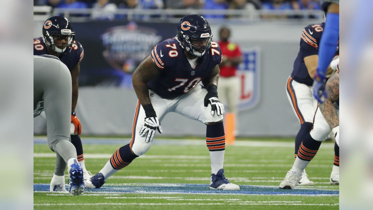 Denver Broncos offensive tackle Bobby Massie (70) gets set on the