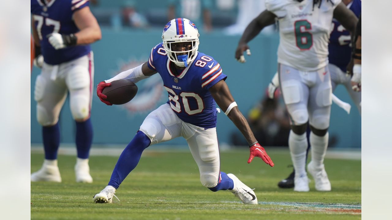 Buffalo Bills defensive end Mike Love walks off the field after a preseason NFL  football game against the Denver Broncos in Orchard Park, N.Y., Saturday,  Aug. 20, 2022. (AP Photo/Adrian Kraus Stock