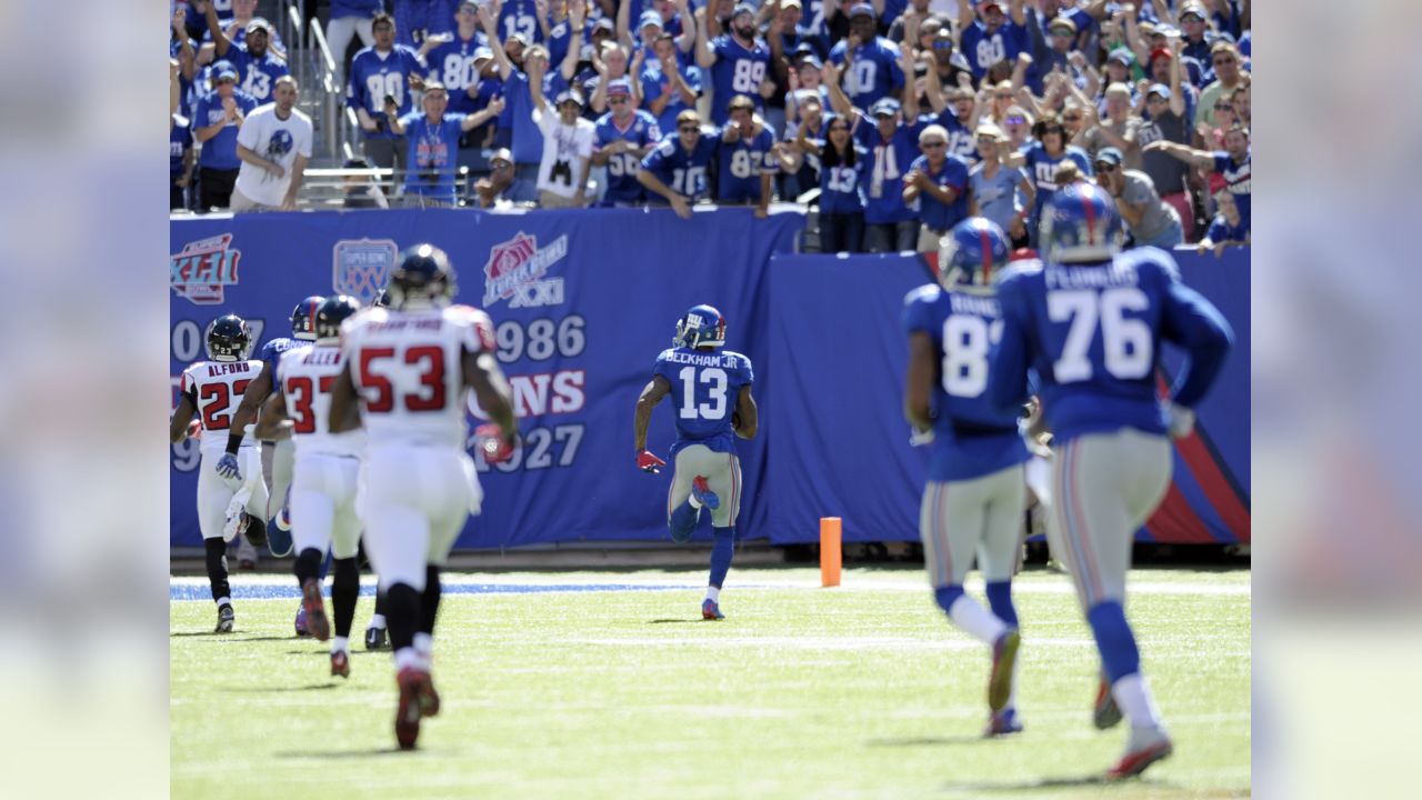 East Rutherford, New Jersey, USA. 20th Sep, 2015. Giants wide receiver Odell  Beckham, Jr (13) on the sideline at end of the first half during NFL action  between the Atlanta Falcons and