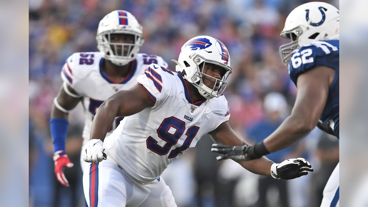 FILE - In this Aug. 8, 2019, file photo, Buffalo Bills' Devin Singletary  runs the ball during the first half of an NFL preseason football game  against the Indianapolis Colts, in Orchard