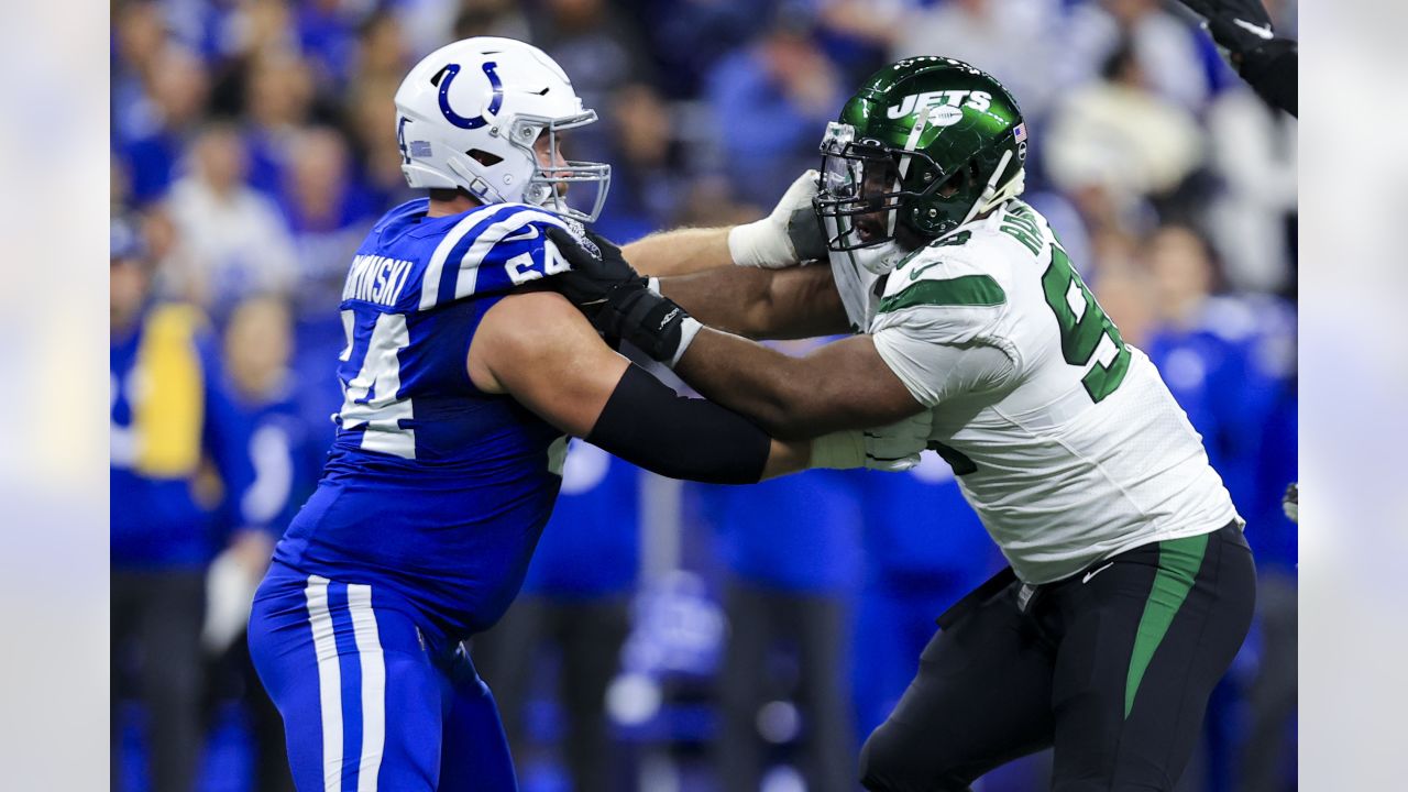 Indianapolis Colts guard Mark Glowinski (64) blocks New York Jets