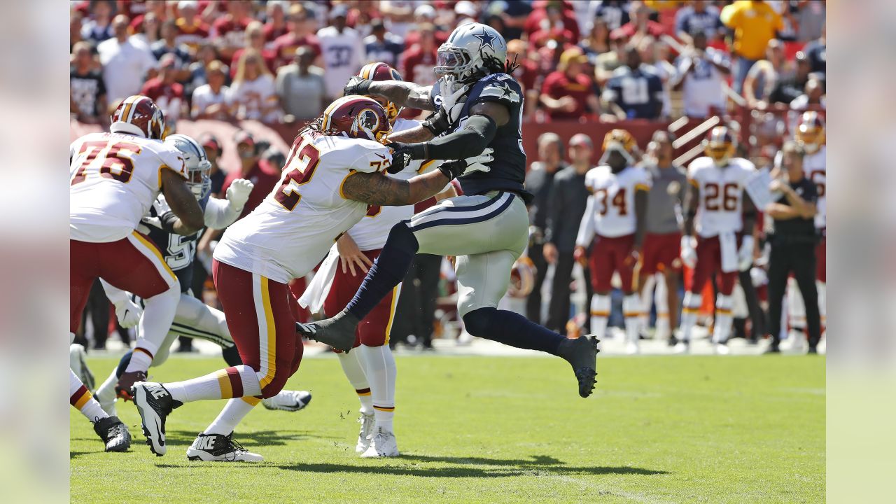 Washington Redskins outside linebacker Ryan Kerrigan (91) is blocked by  Oakland Raiders offensive tackle Donald Penn (72) during an NFL football  game between the Oakland Raiders and Washington Red …