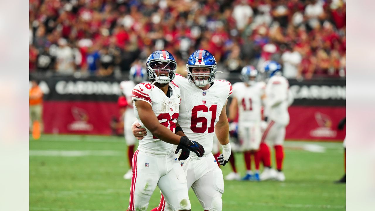 New York Giants linebacker Kayvon Thibodeaux (5) watches replay against the  Arizona Cardinals during the first half of an NFL football game, Sunday,  Sept. 17, 2023, in Glendale, Ariz. (AP Photo/Rick Scuteri