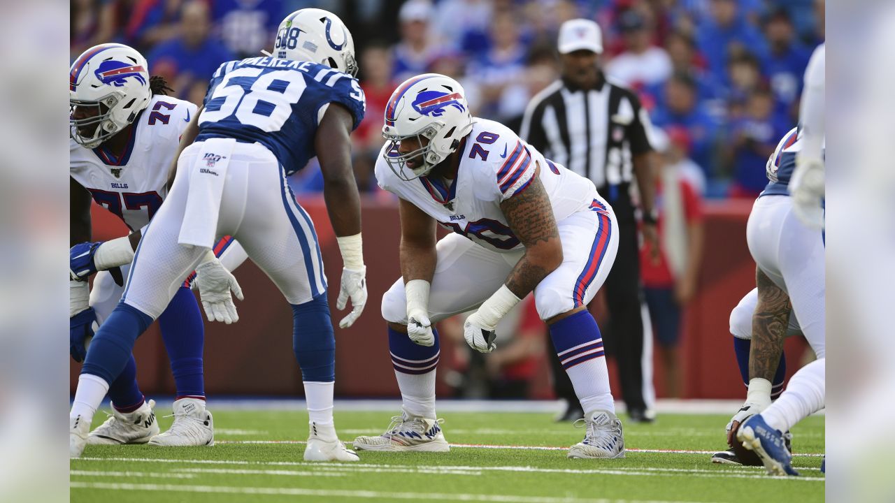 FILE - In this Aug. 8, 2019, file photo, Buffalo Bills' Devin Singletary  runs the ball during the first half of an NFL preseason football game  against the Indianapolis Colts, in Orchard