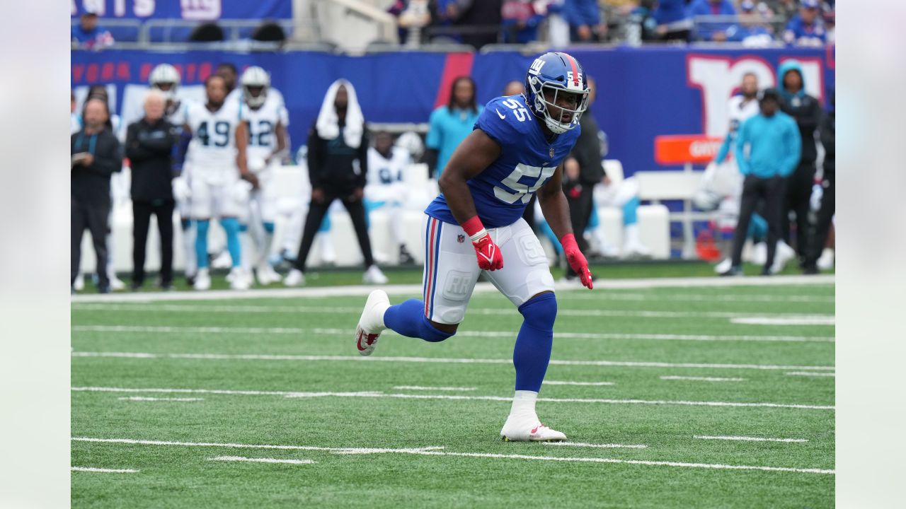 New York Giants fullback Elijhaa Penny (39) and defensive back Steven  Parker (38) react after a defensive play against the Washington Football  Team during the first quarter of an NFL football game, Sunday, Jan. 9,  2022, in East Rutherford, N.J. (AP Pho