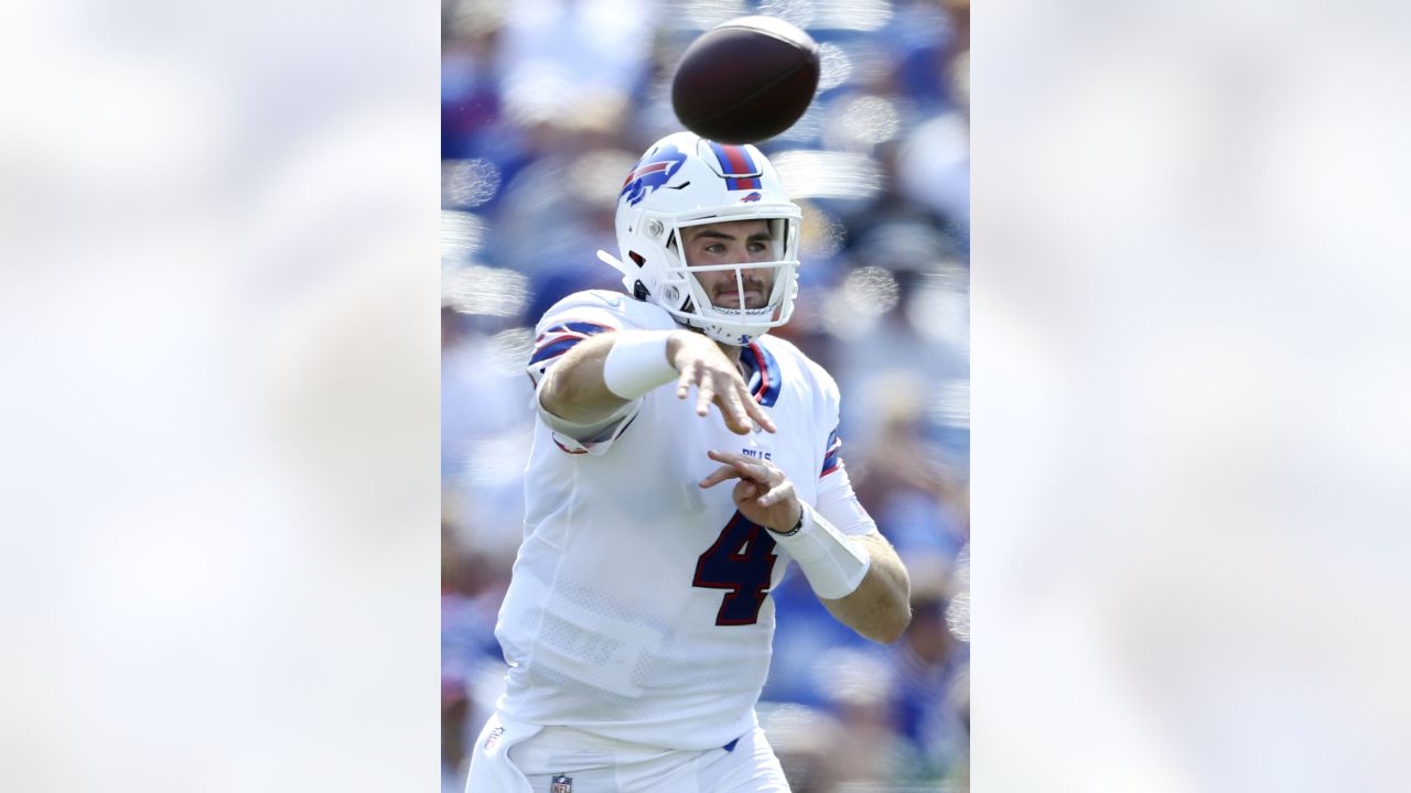 Buffalo Bills tight end Joel Wilson (48) walks off the field following an NFL  preseason football game against the Chicago Bears, Saturday, Saturday, Aug.  26, 2023, in Chicago. (AP Photo/Kamil Krzaczynski Stock