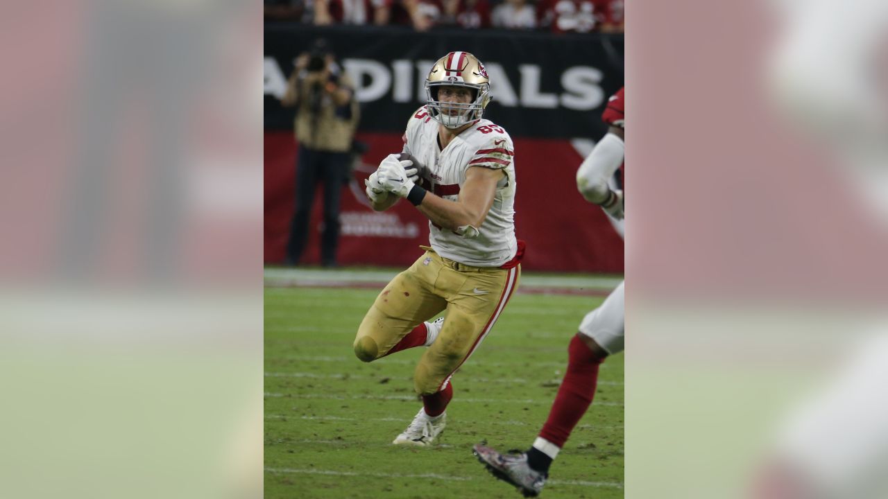 San Francisco 49ers Joe Staley (74) celebrates his 17-yard pass reception  against the Cleveland Browns in the first quarter of their game on Sunday,  October 30, 2011, at Candlestick Park in San