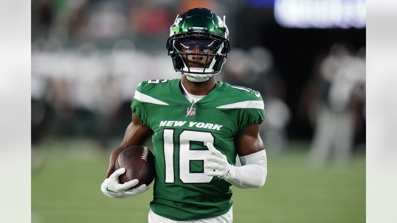 New York Jets cornerback Bryce Hall (37) runs on a play during the first  half of an NFL football game against the Atlanta Falcons, Monday, Aug. 22,  2022, in East Rutherford, N.J. (