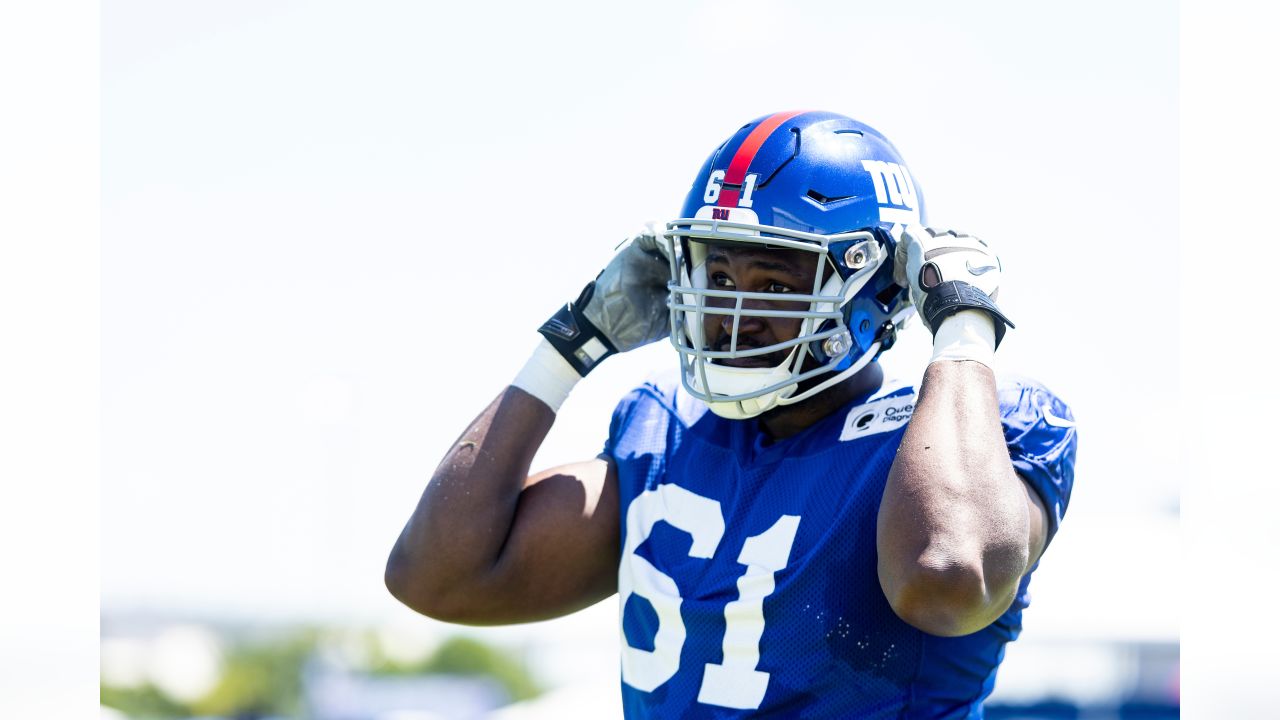 New York Giants offensive tackle Roy Mbaeteka (61) during an NFL preseason  football game against the Cincinnati Bengals, Sunday, Aug. 21, 2022 in East  Rutherford, N.J. The Giants won 25-22. (AP Photo/Vera