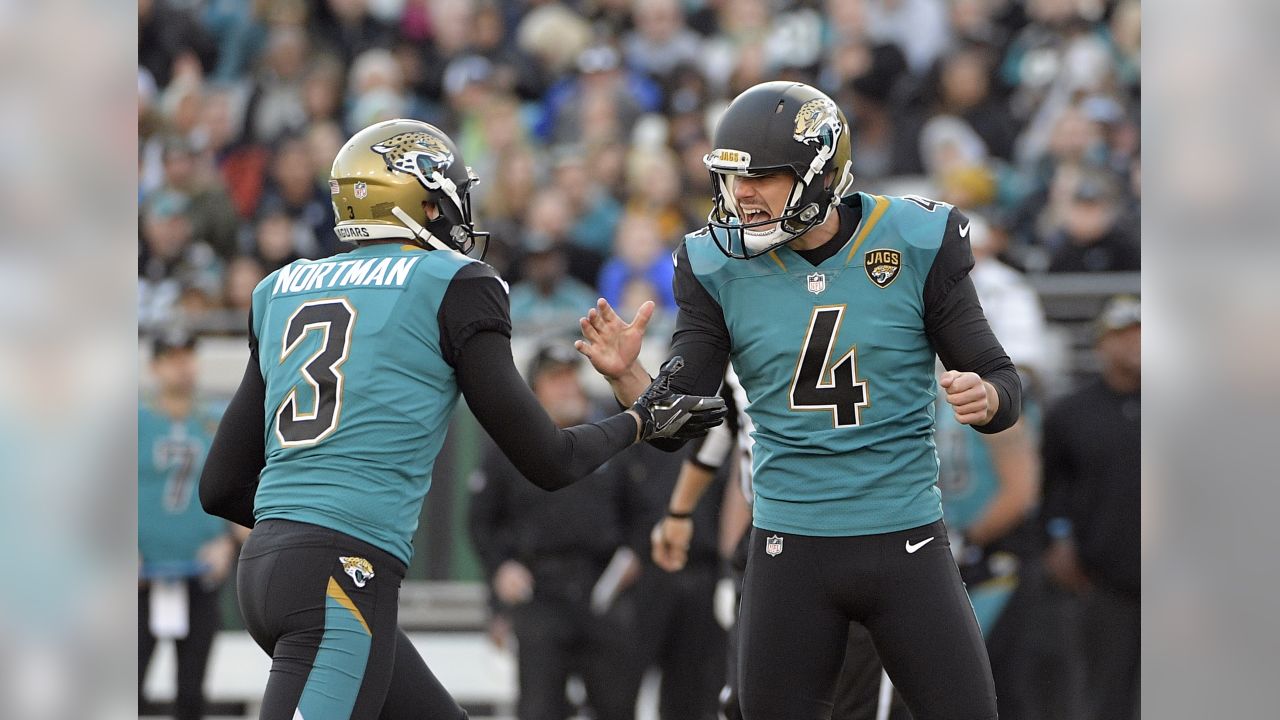 Jacksonville Jaguars kicker Josh Lambo (4) celebrates his field