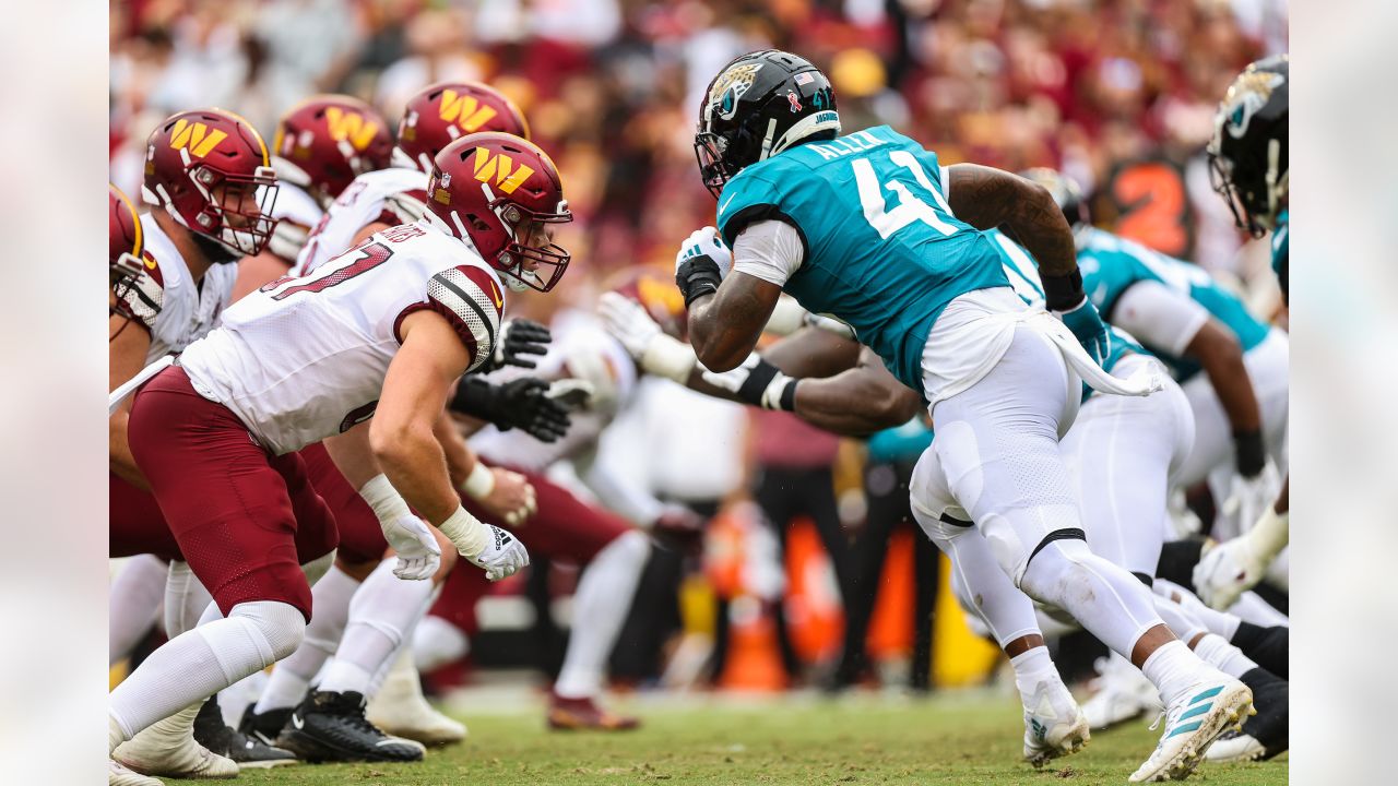 Jacksonville Jaguars cornerback Tyson Campbell (32) runs during an NFL  football game against the Washington Commanders, Sunday, Sept. 11, 2022 in  Landover. (AP Photo/Daniel Kucin Jr Stock Photo - Alamy