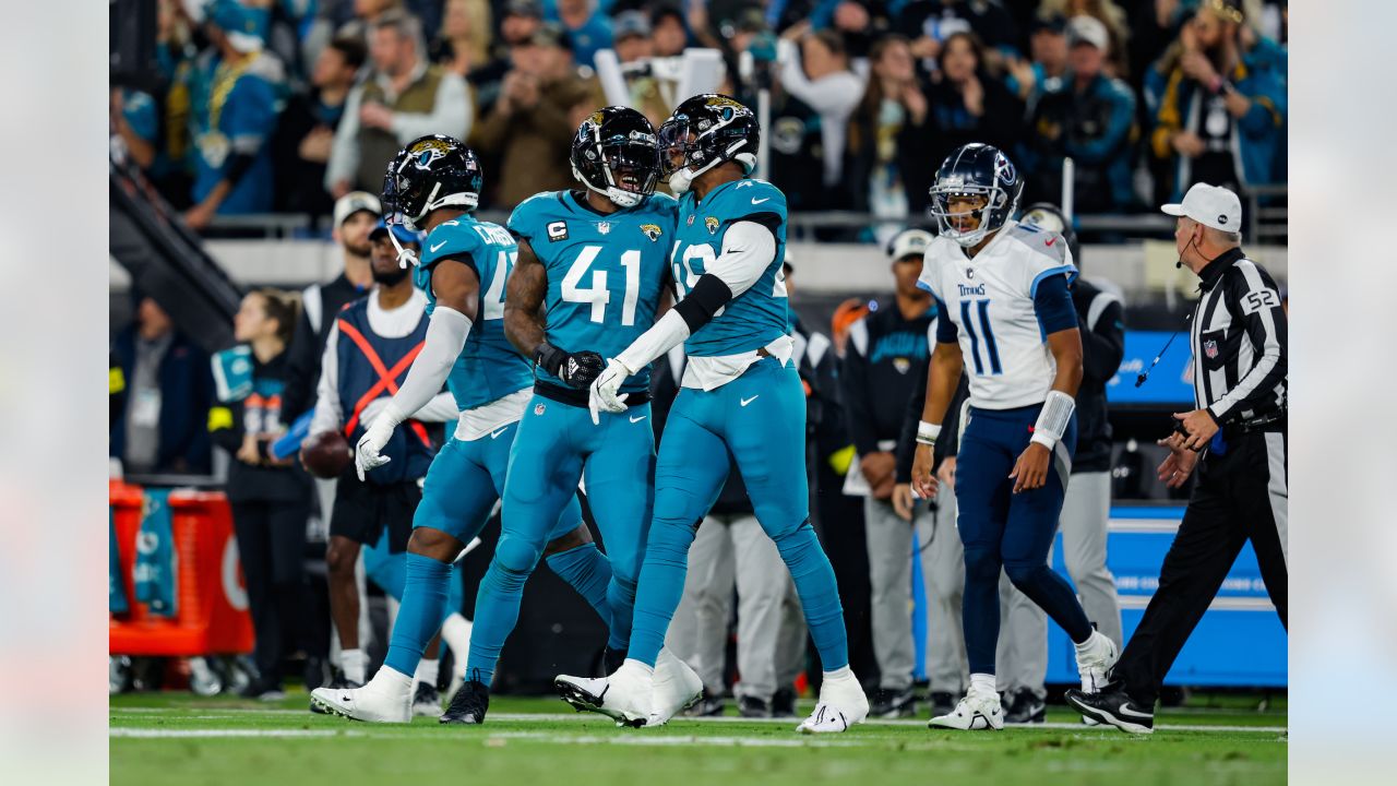 The Sword of Honor is moved to the field before the first half of an NFL  football game between the Tennessee Titans and the Jacksonville Jaguars,  Thursday, Dec. 6, 2018, in Nashville