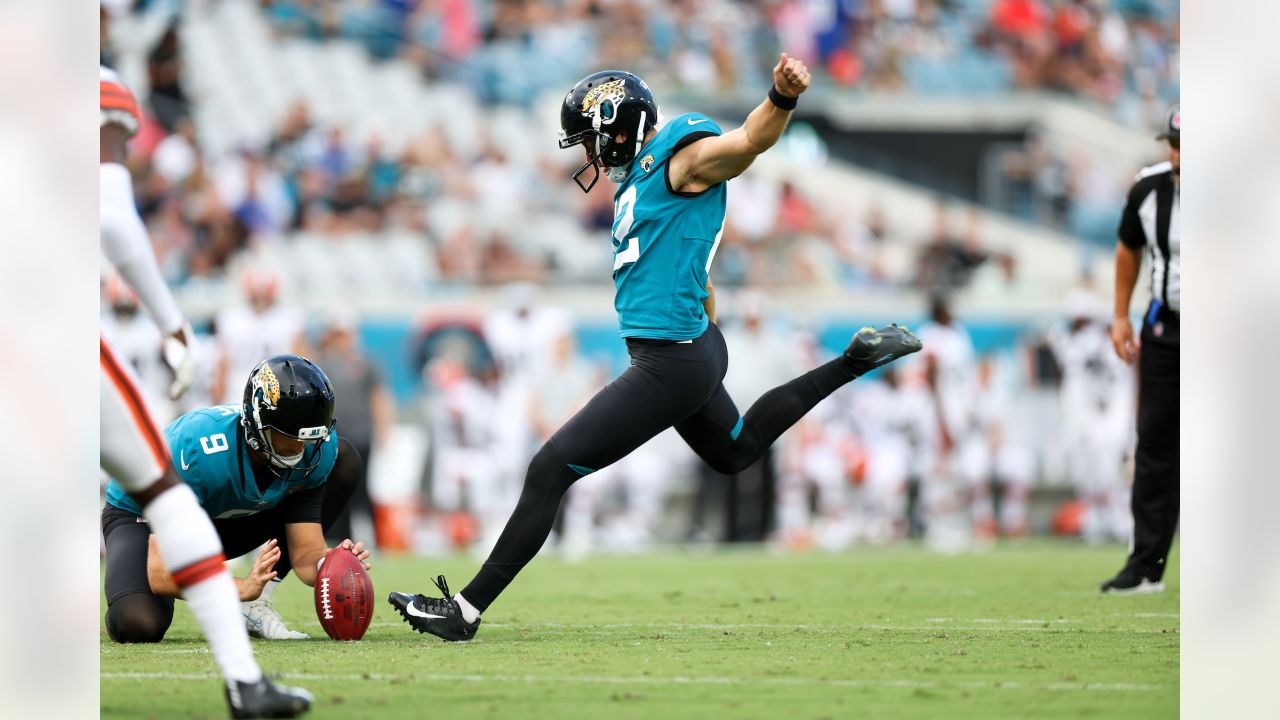 Jacksonville Jaguars center Nick Ford (77) looks at the video screen from  the sidelines during the second half of an NFL preseason football game  against the Cleveland Browns, Friday, Aug. 12, 2022